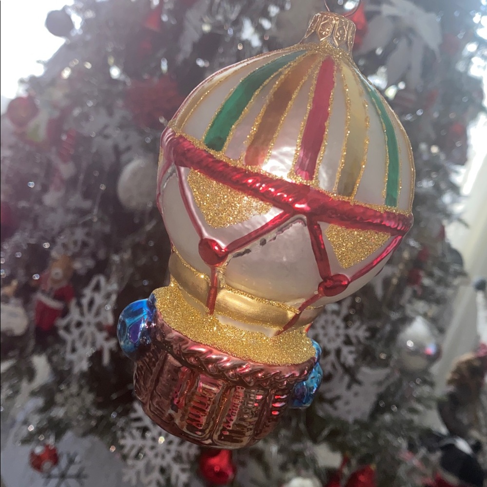 Poland Radko Colorful Hot Air Balloon‎ Glass Christmas Ornament